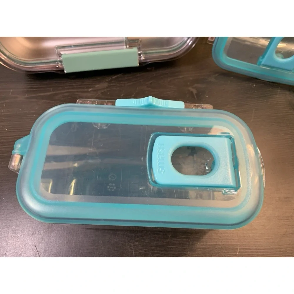 Lot‎ Of 3 Smash Stainless Steel & Plastic Bento Lunch Box, Compartments Teal